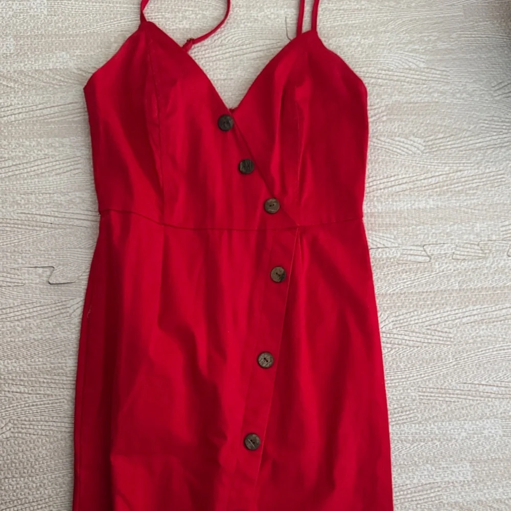 Red Spaghetti-Strap Button-Front Mini Dress - Picture 1 of 3